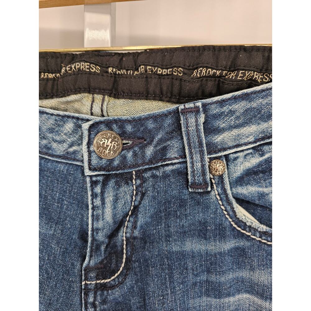 Rerock for Express Women's Boot Cut Blue Low Rise Skinny Cotton Jeans Size 8L - Picture 3 of 8